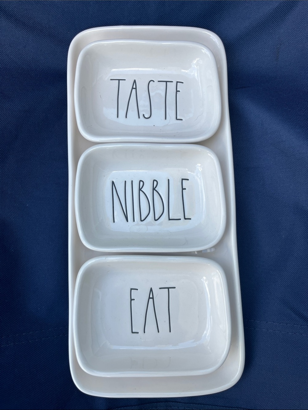 RAE DUNN White Ceramic 'Taste Nibble Eat' Three-Bowl Serving Set